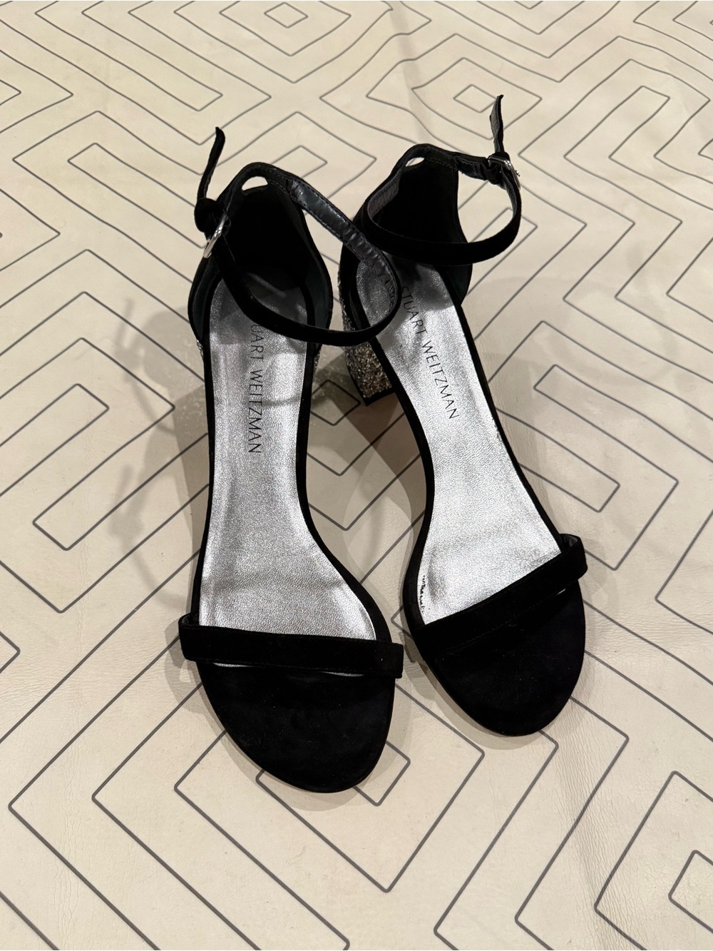 Stuart Weitzman Black Glitter Heels